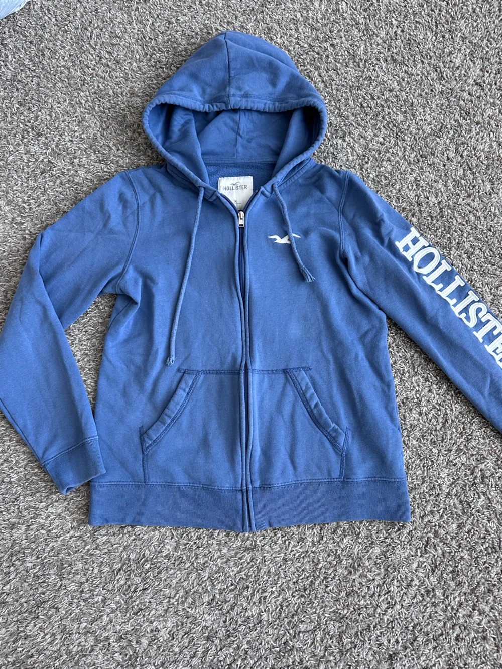 Hollister Blue Full-Zip Hoodie with Sleeve Logo
